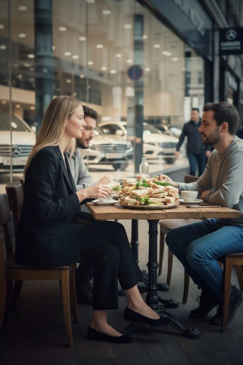 People enjoying a catered meal